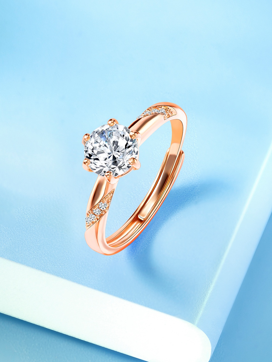 

Peora Rose Gold-Plated CZ-Studded Adjustable Finger Ring