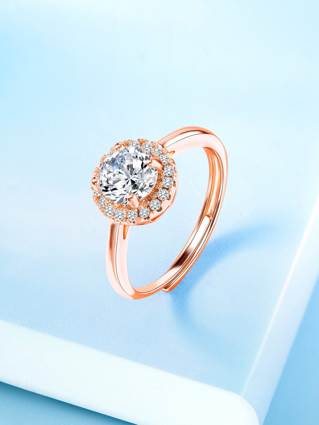 

Peora Rose Gold-Plated CZ-Studded Adjustable Finger Ring