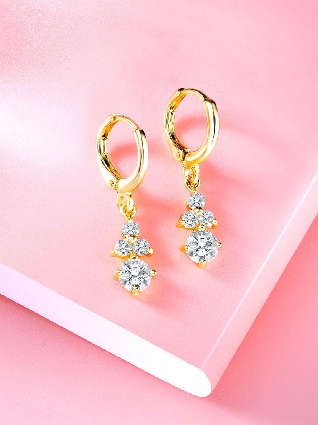 

Peora Gold-Plated Contemporary Cubic Zirconia Studded Drop Earrings