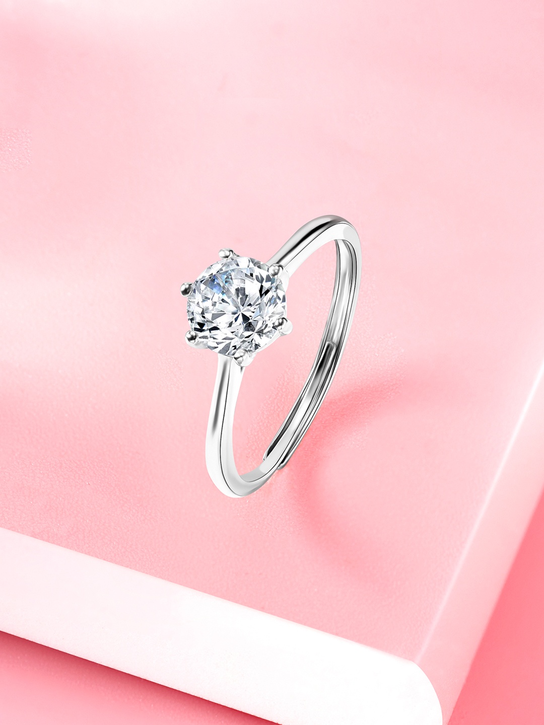 

Peora Silver-Plated CZ-Studded Adjustable Finger Ring