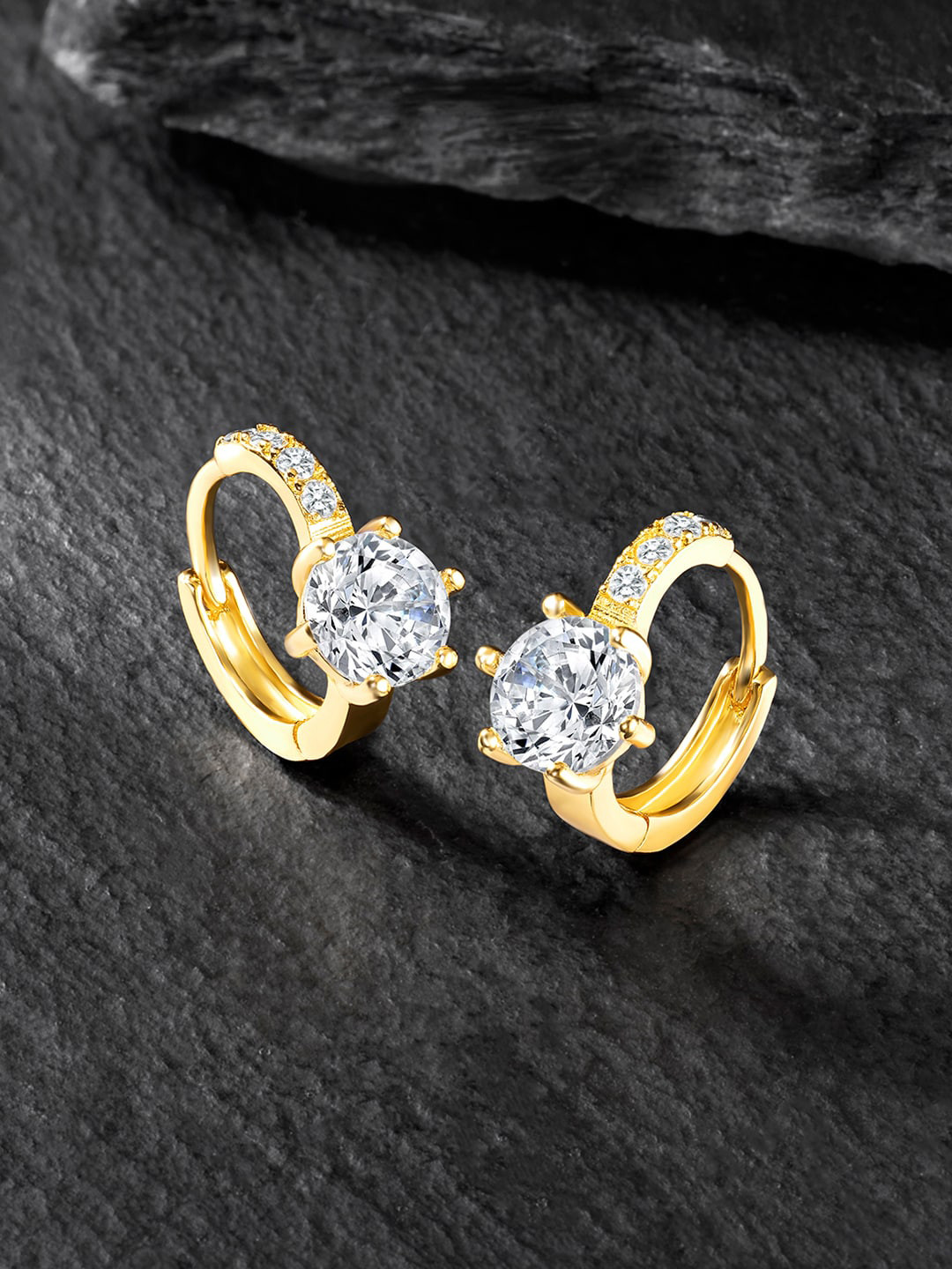 

Peora Gold-Plated Contemporary Cubic Zirconia Studded Hoop Earrings
