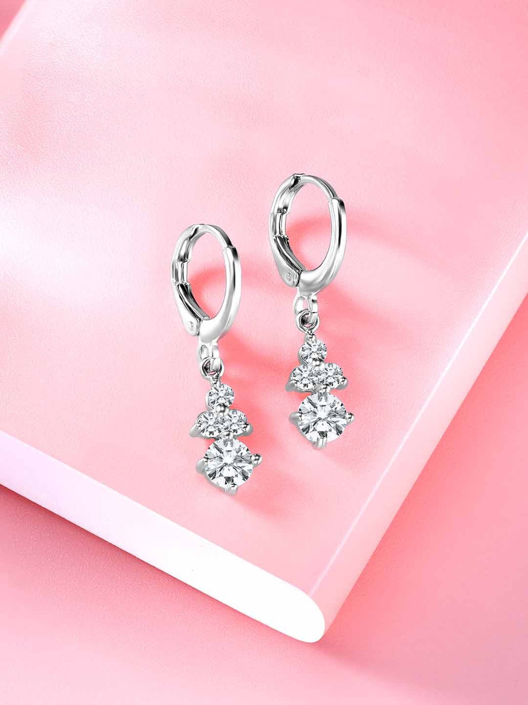 

Peora Silver-Plated Contemporary Cubic Zirconia Studded Drop Earrings
