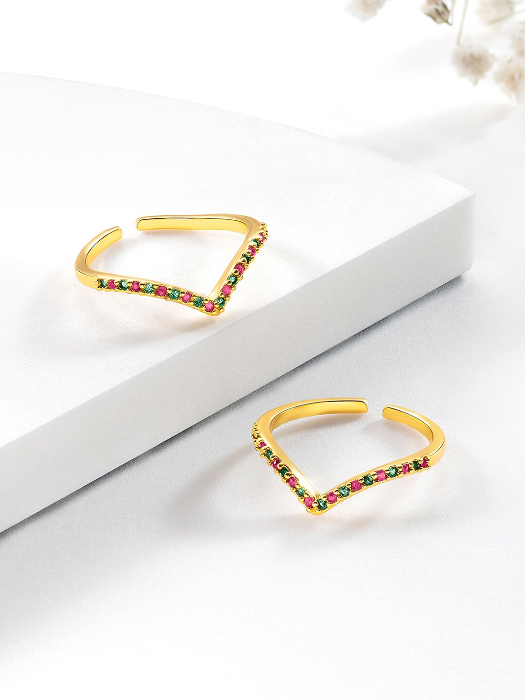 

Peora Set Of 2 Gold-Plated & CZ Stone-Studded Toe Rings