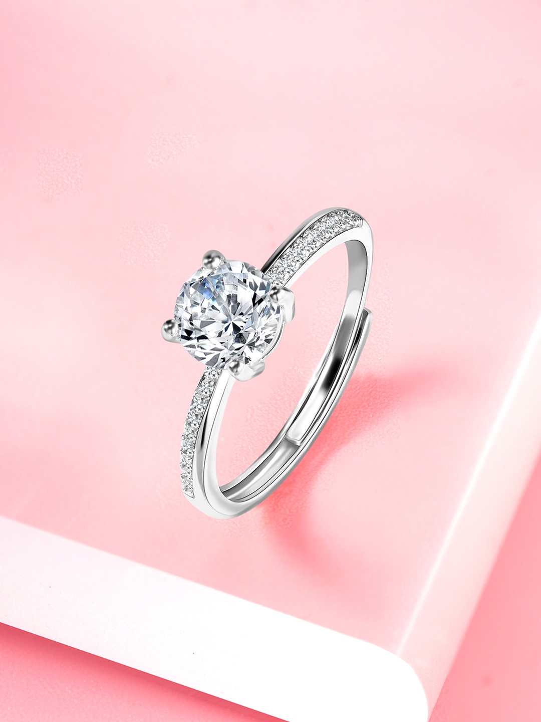 

Peora Silver-Plated CZ-Studded Adjustable Finger Ring