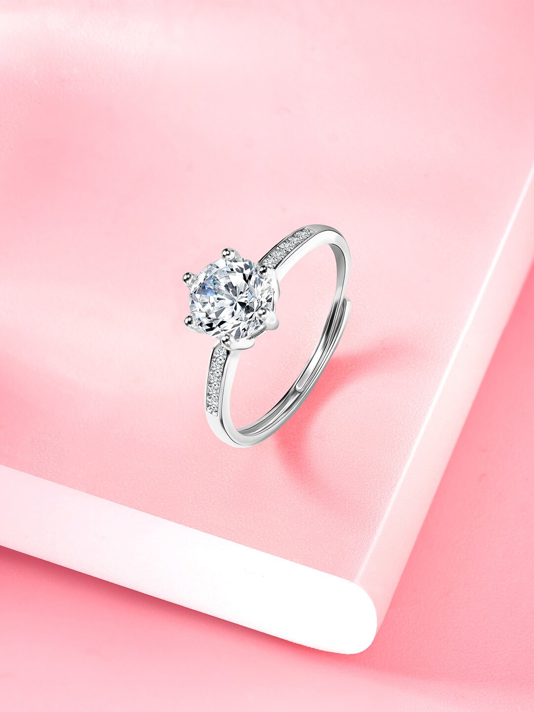 

Peora Silver-Plated CZ-Studded Adjustable Finger Ring