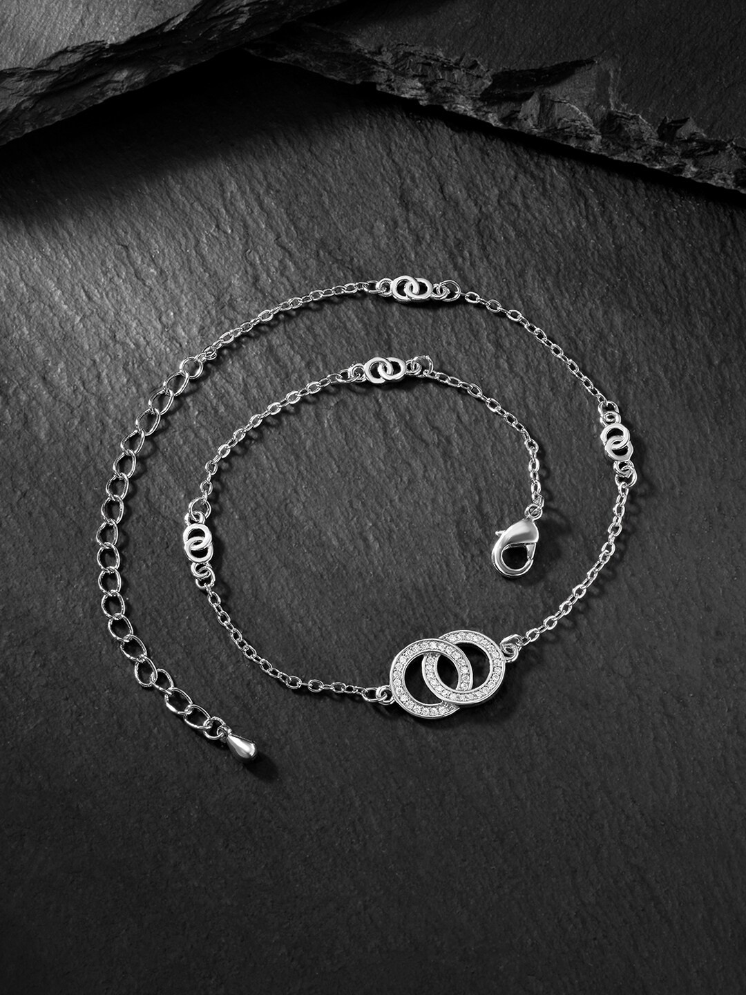 

Peora Silver-Plated CZ Studded Anklet