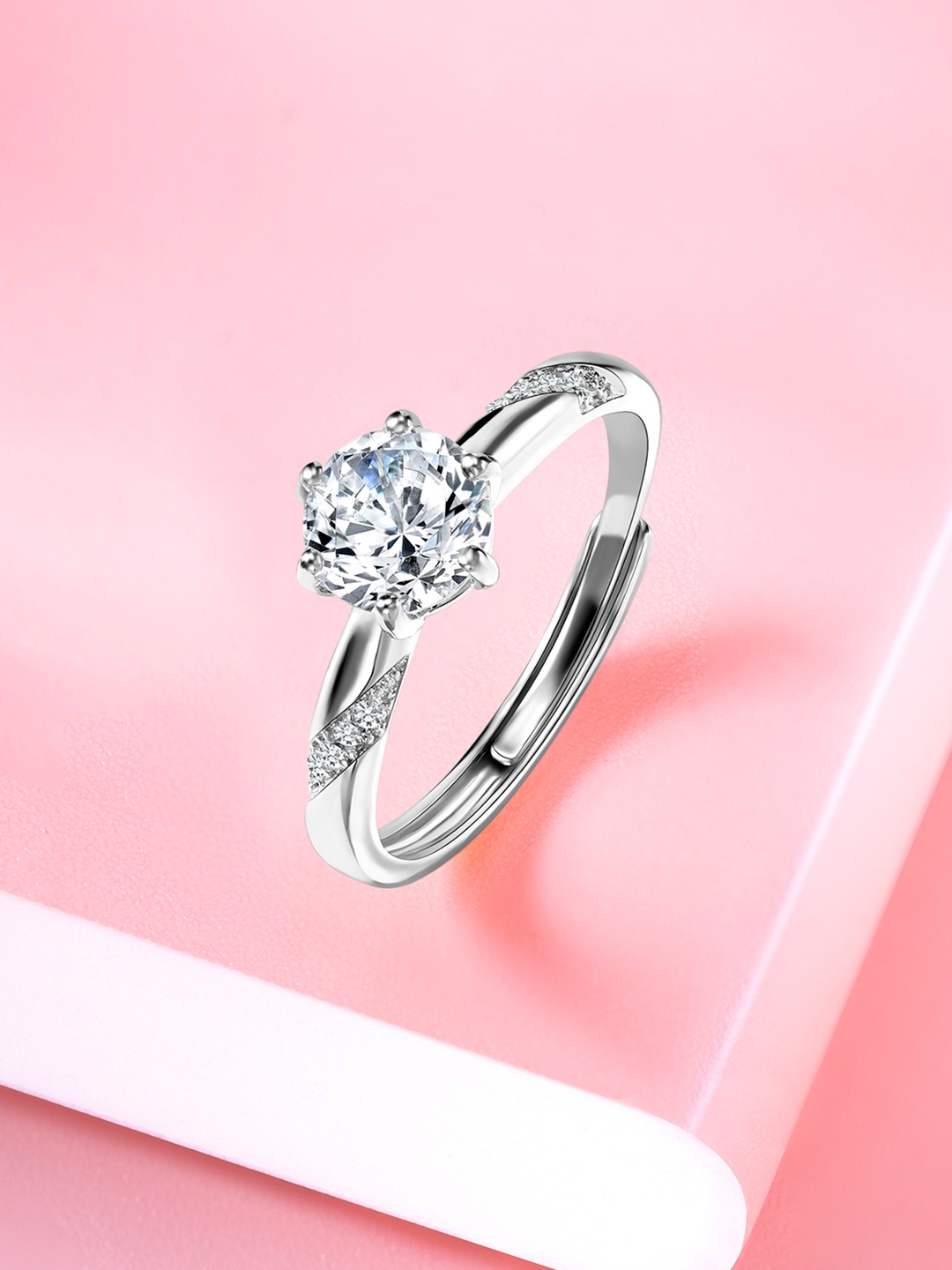 

Peora Silver-Plated CZ-Studded Adjustable Finger Ring