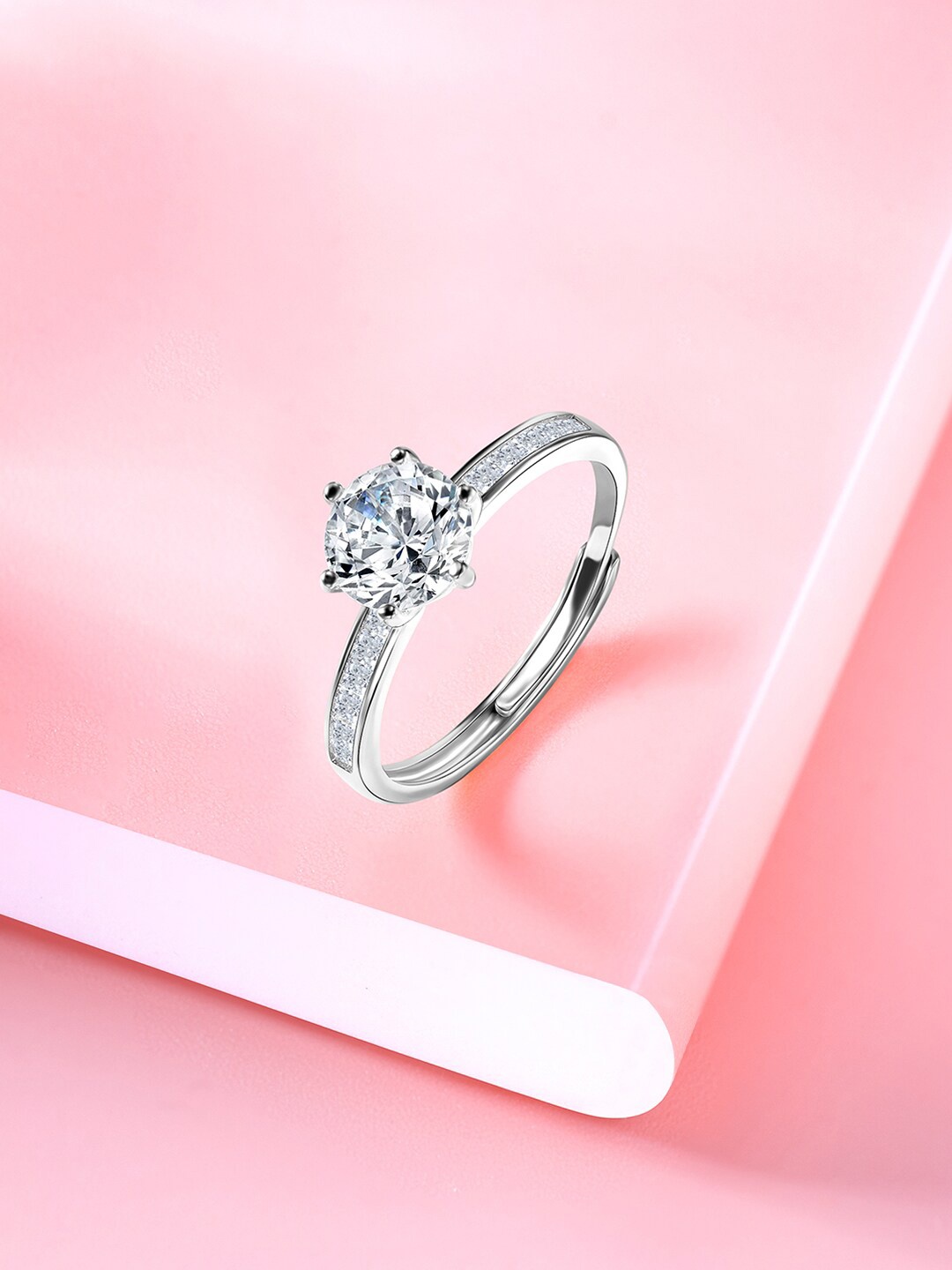 

Peora Silver-Plated CZ-Studded Adjustable Finger Ring