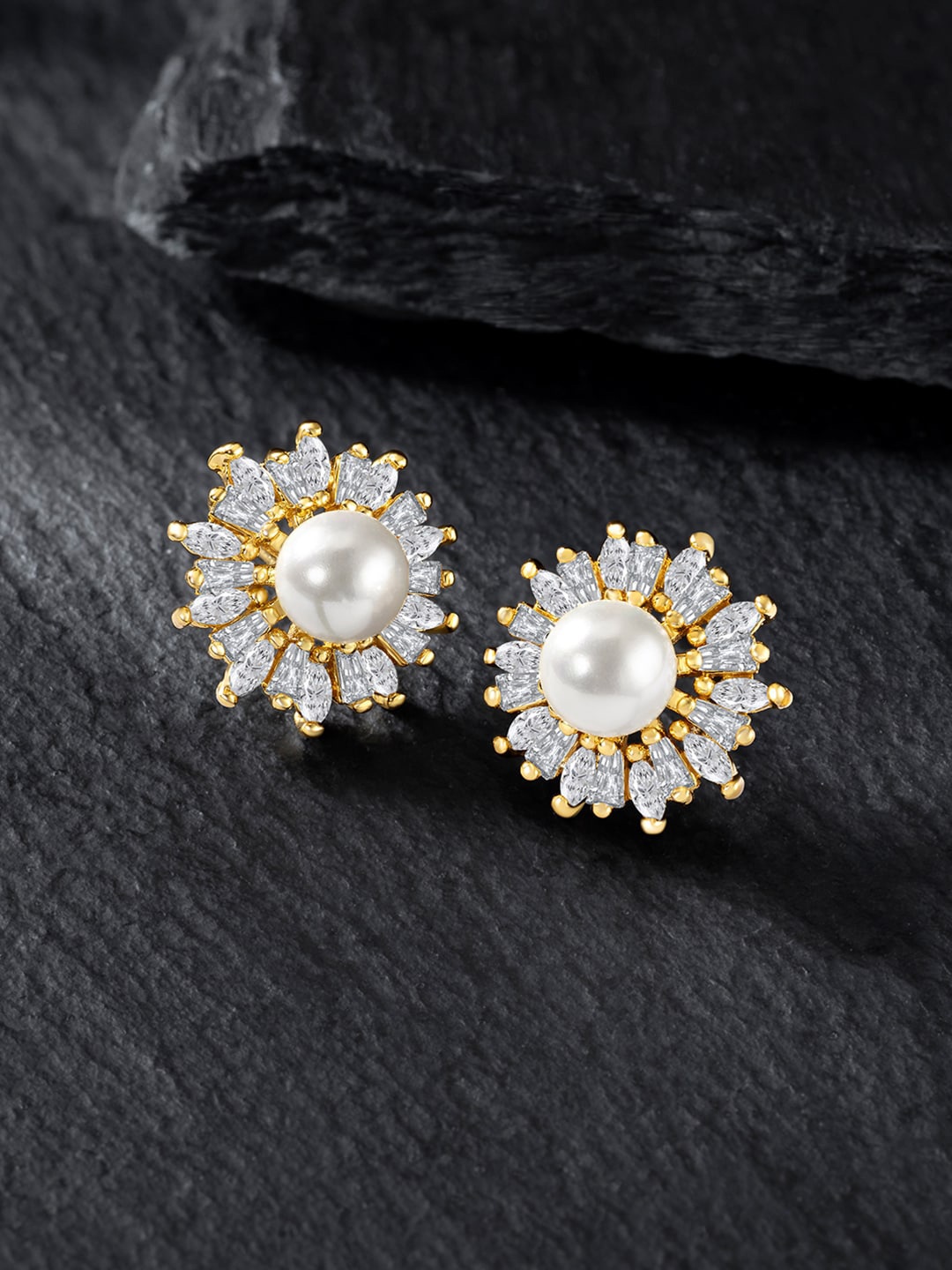 

Peora Gold-Plated Floral Cubic Zirconia Studs Earrings