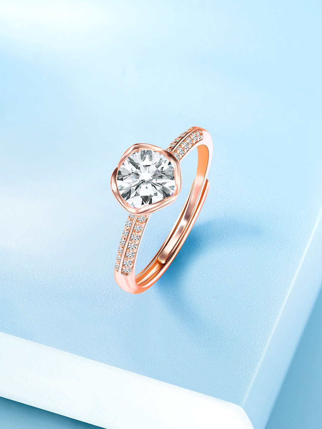 

Peora Rose Gold-Plated CZ-Studded Adjustable Finger Ring