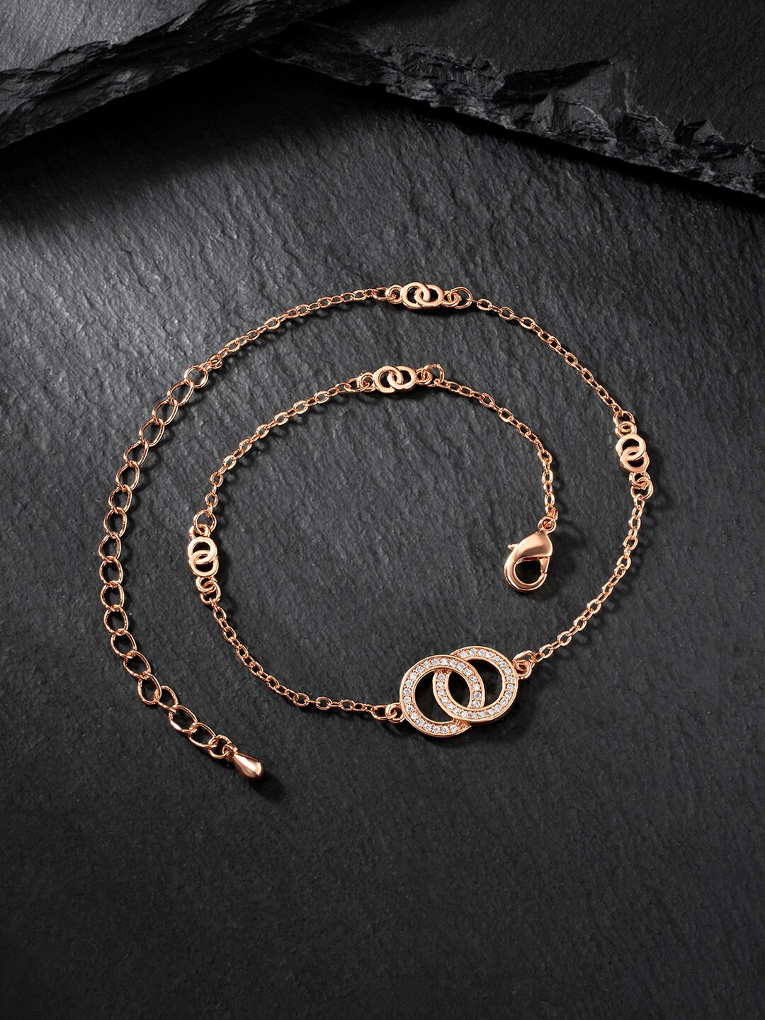 

Peora Rose Gold-Plated CZ Studded Anklet