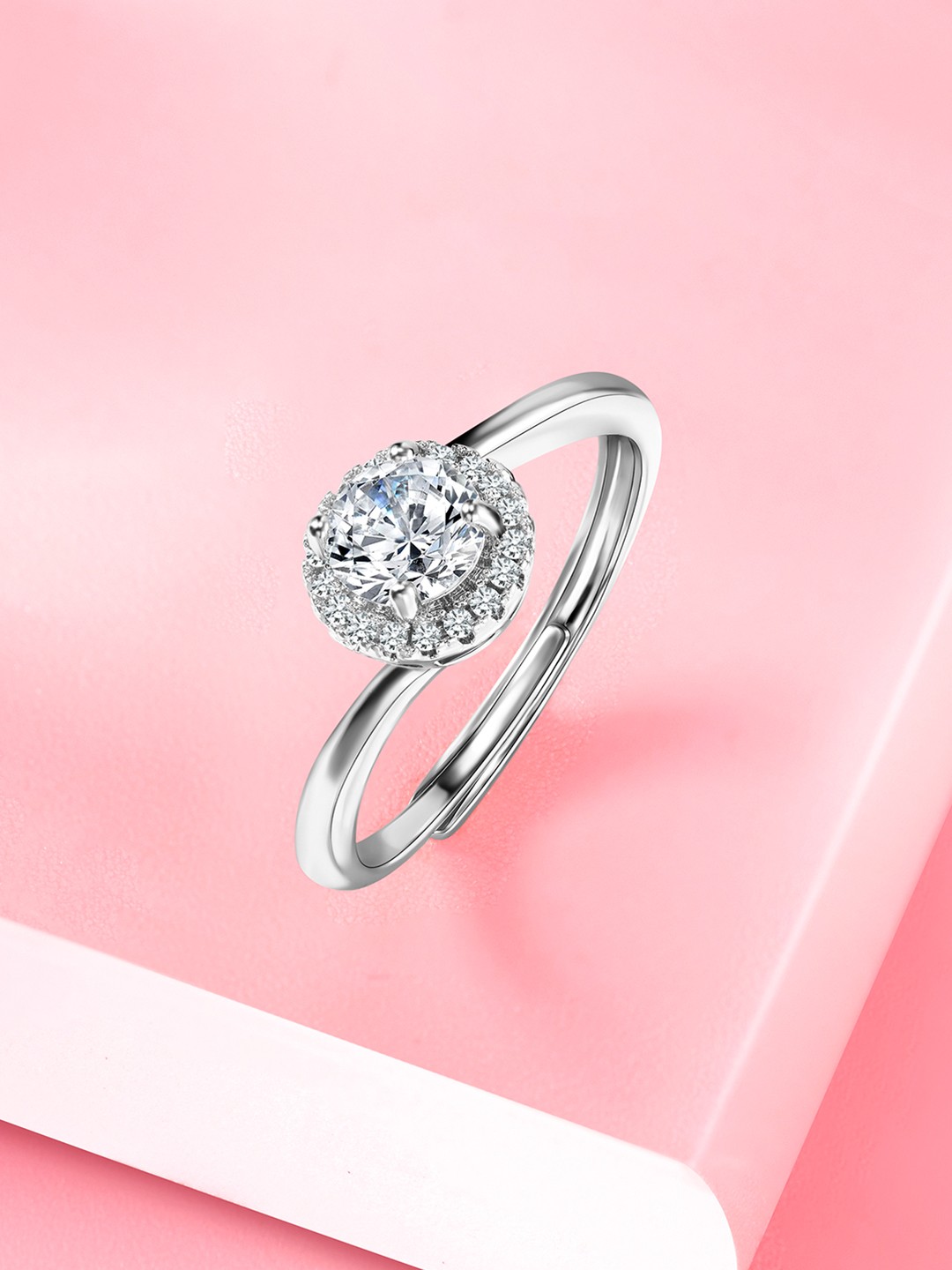 

Peora Silver-Plated CZ-Studded Adjustable Finger Ring