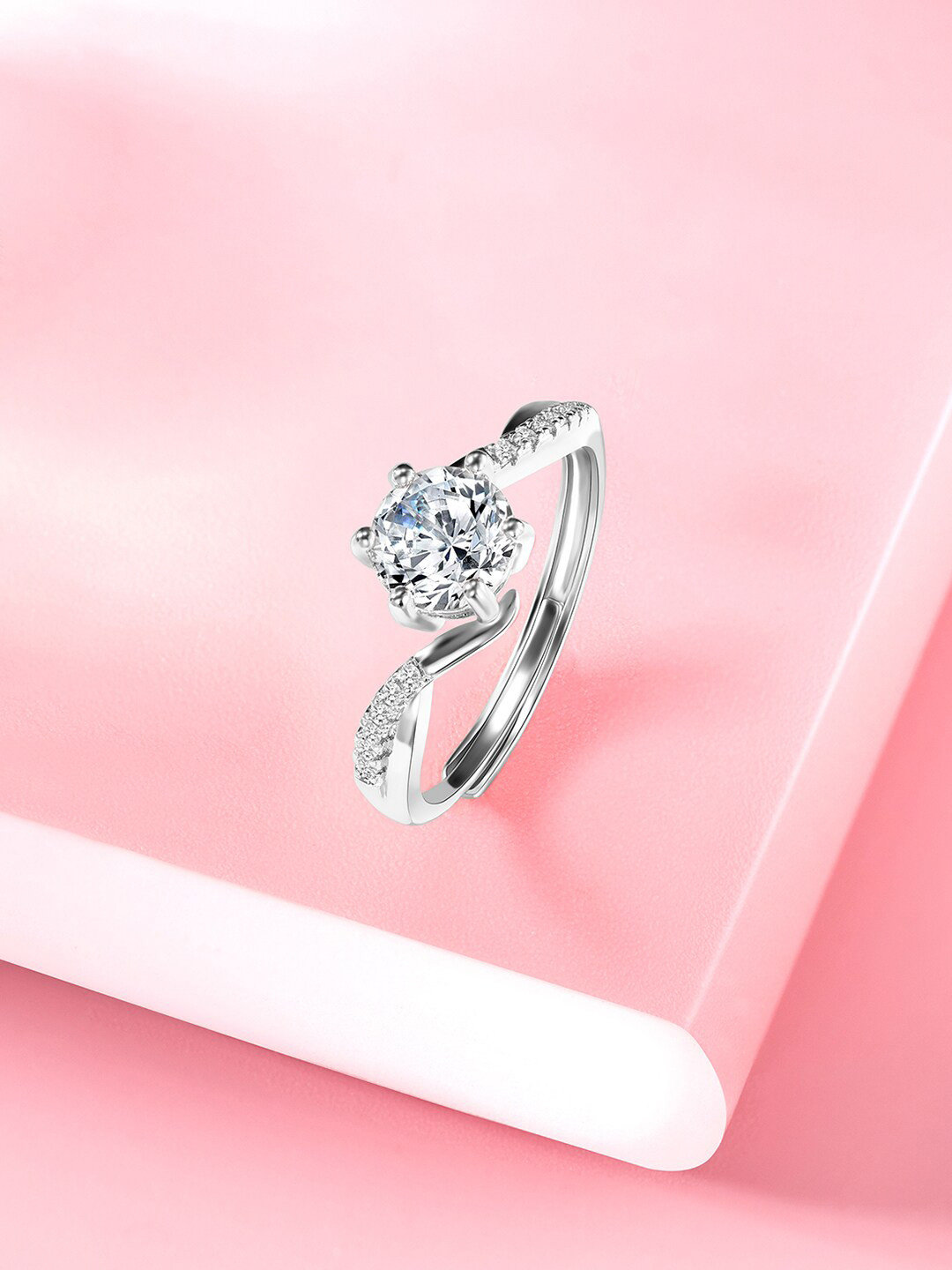 

Peora Silver-Plated CZ-Studded Adjustable Finger Ring