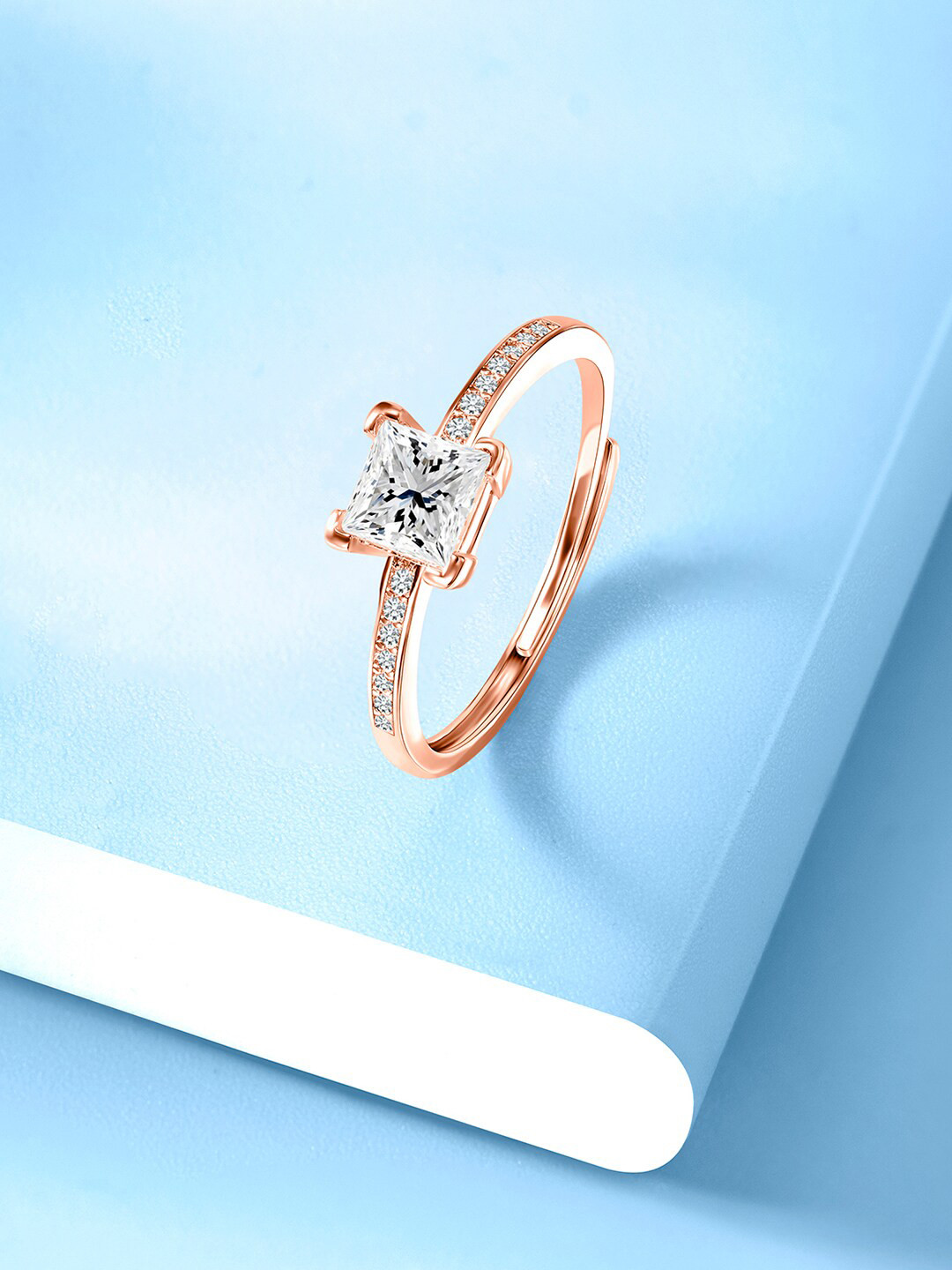 

Peora Rose Gold-Plated CZ-Studded Adjustable Finger Ring