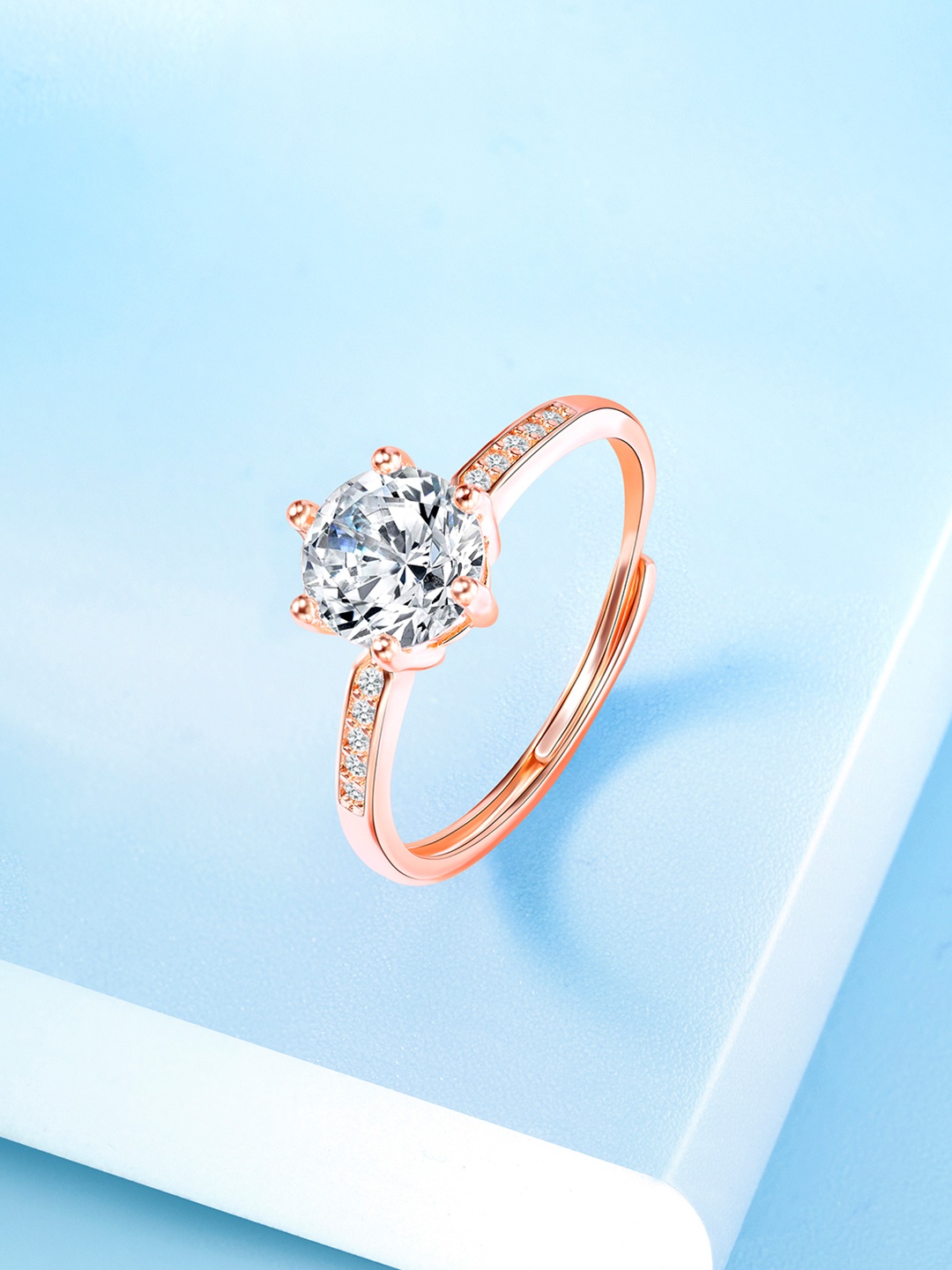 

Peora Rose Gold-Plated CZ-Studded Adjustable Finger Ring