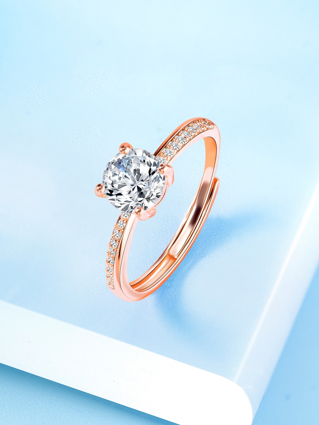 

Peora Rose Gold-Plated CZ-Studded Adjustable Finger Ring