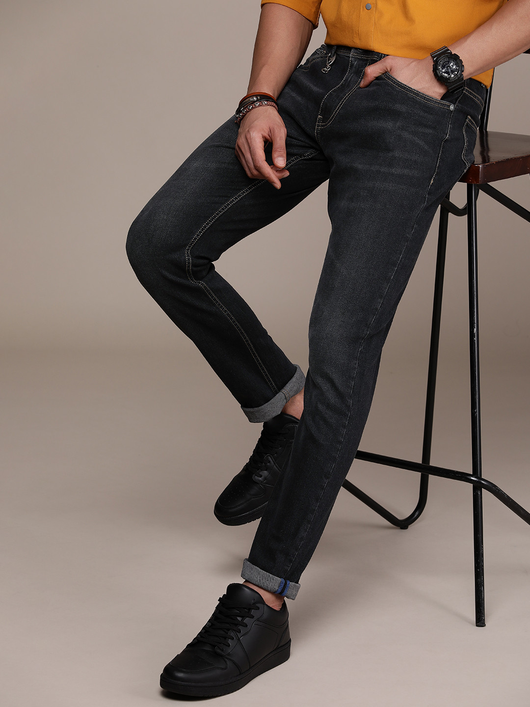 

FORCE IX Men Captain Regular Fit Light Fade Stretchable Jeans, Black