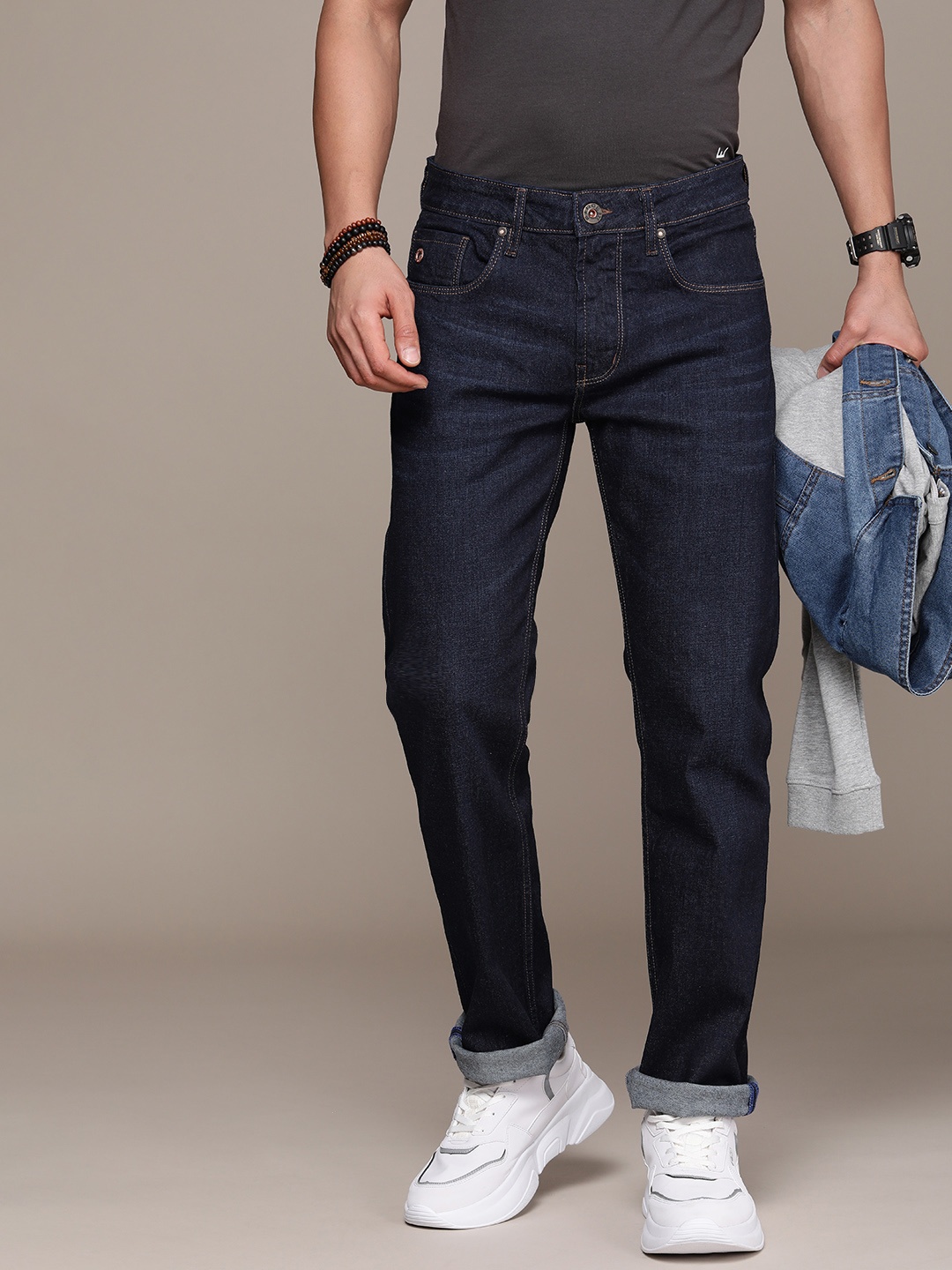 

FORCE IX Men Captain Regular Fit Light Fade Stretchable Jeans, Navy blue