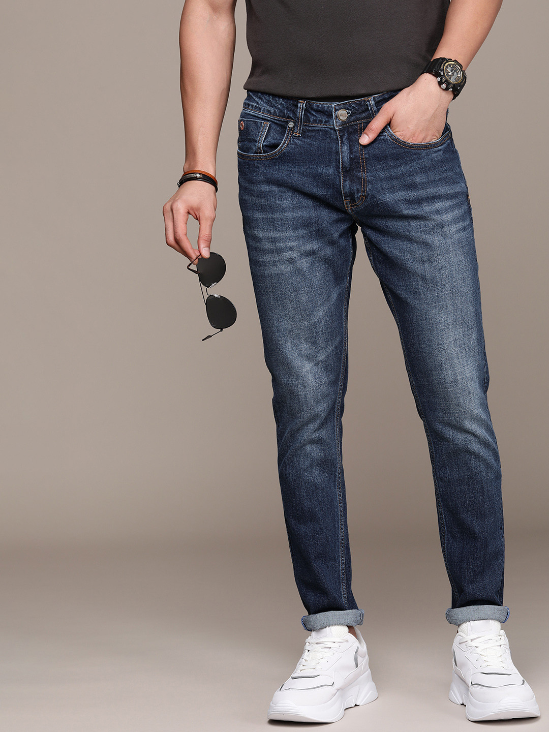 

FORCE IX Men Sepoy Slim Fit Heavy Fade Stretchable Jeans, Blue