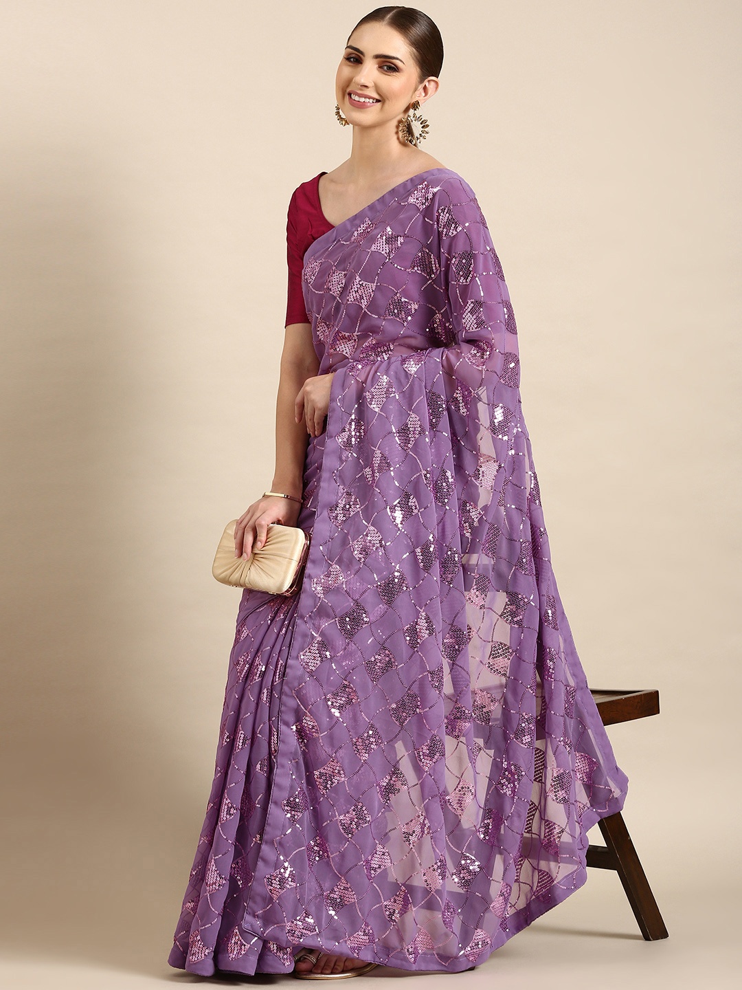 

Mitera Abstract Sequinned Saree, Lavender