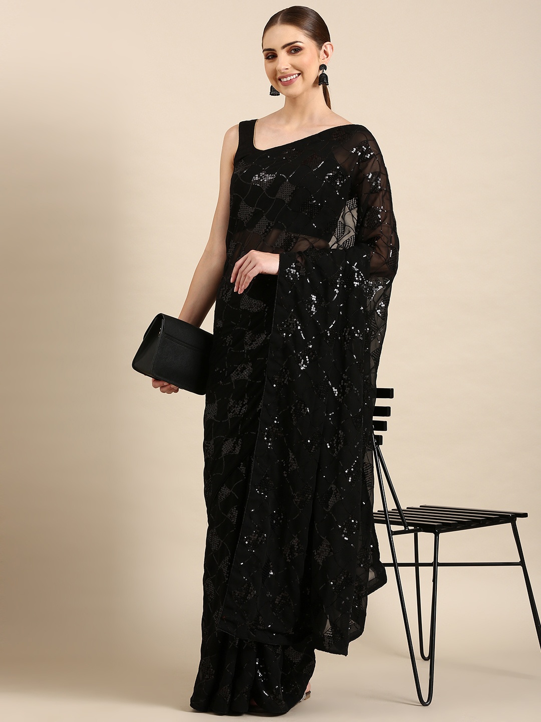 

Mitera Abstract Sequinned Saree, Black