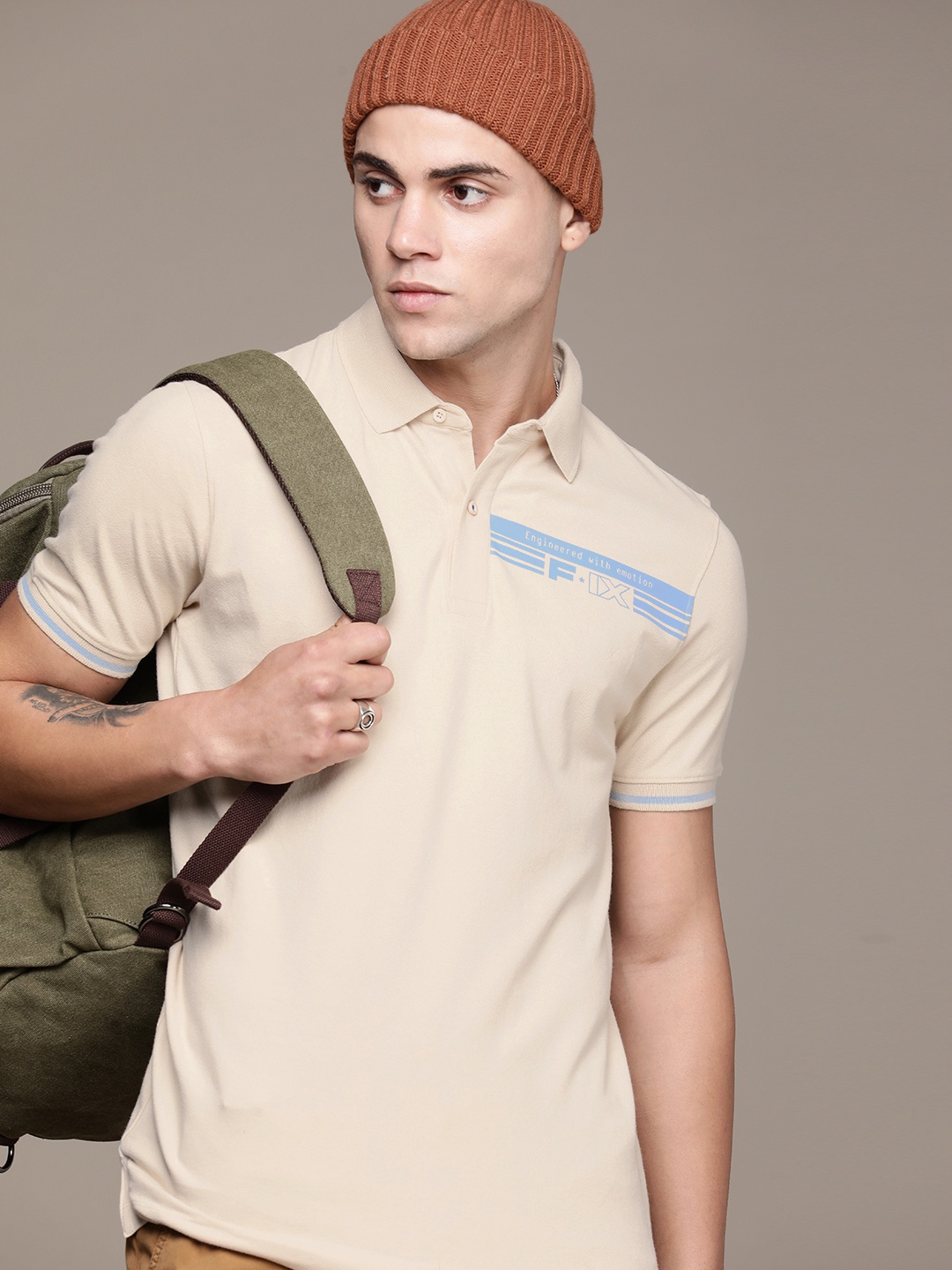 

FORCE IX Polo Collar Casual T-shirt, Beige