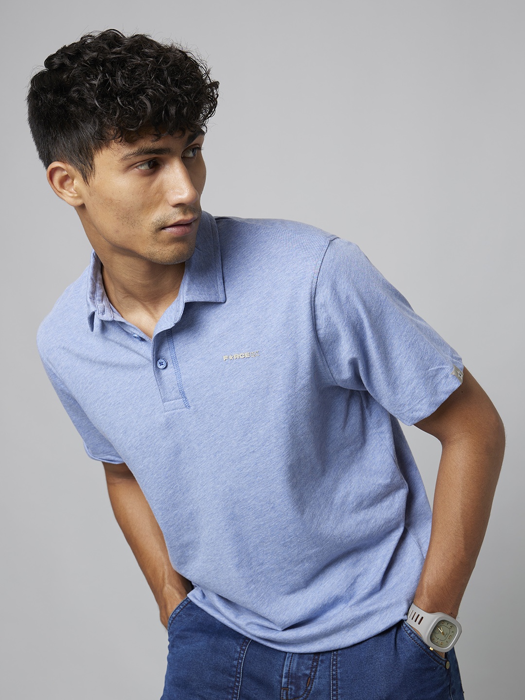 

FORCE IX Men Polo Collar Solid Casual T-shirt, Blue