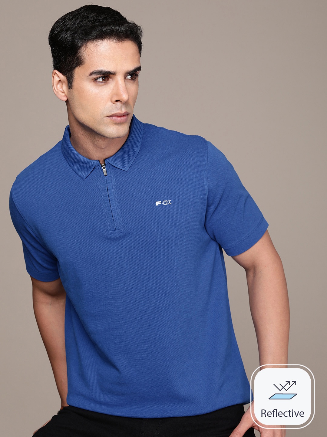 

FORCE IX Men Pure Cotton Polo Collar Casual T-shirt, Blue