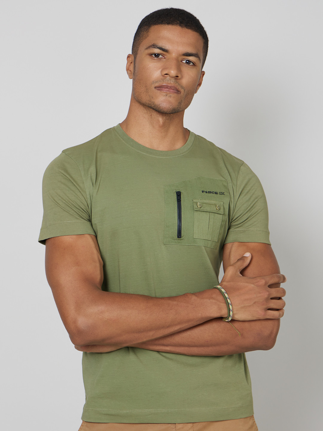 

FORCE IX Brand Logo Embroidered Pure Cotton Pocket T-shirt, Olive