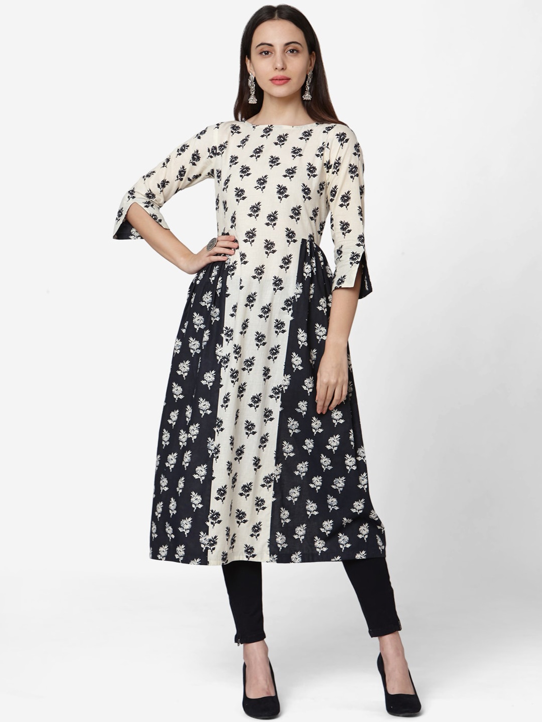 

KALINI Floral Printed Cotton Anarkali Kurta, Off white