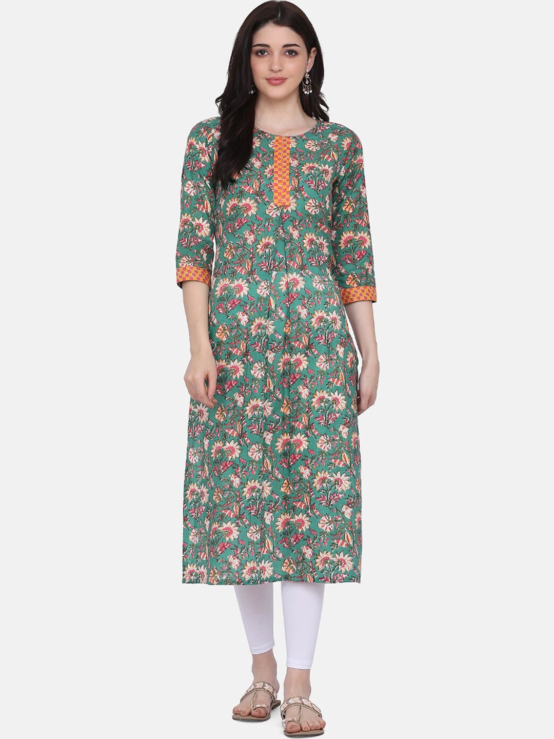 

KALINI Floral Printed Cotton Kurta, Green