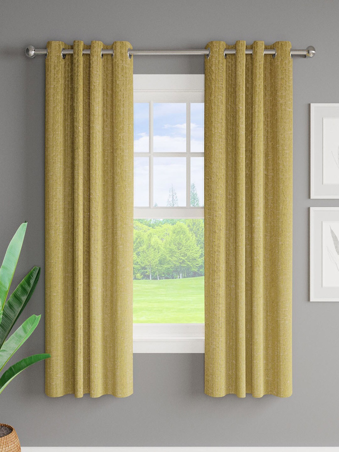 

Just Home Green 2 Pieces Jacquard Room Darkening Window Curtains