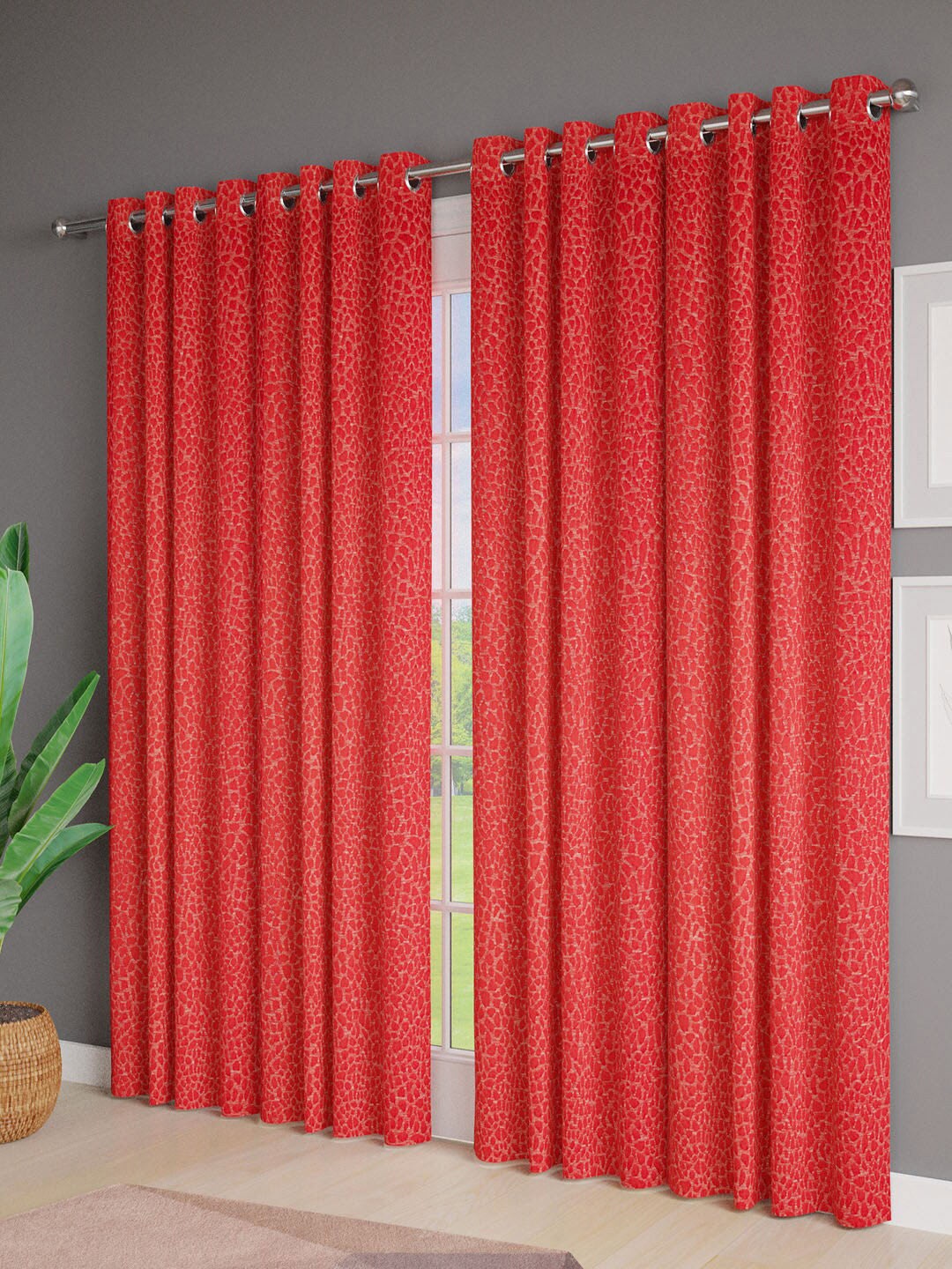 

Just Home Red & Gold-Toned 4 Pieces Jacquard Room Darkening Door Curtains