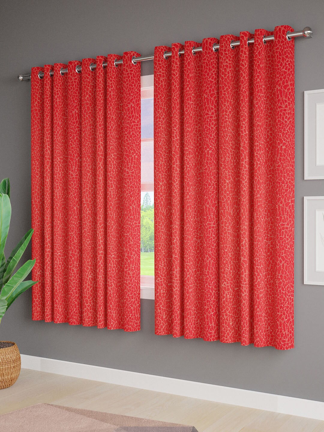 

Just Home Red 4 Pieces Jacquard Room Darkening Window Curtains