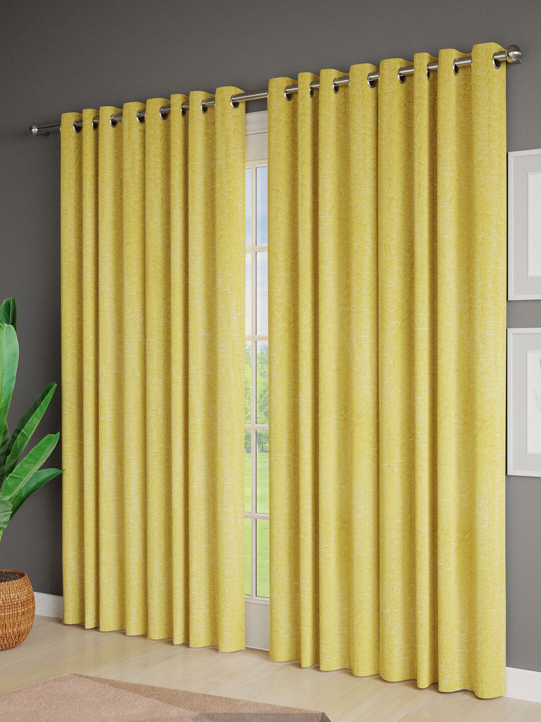 

Just Home Yellow 4 Pieces Self Design Jacquard Room Darkening Door Curtains