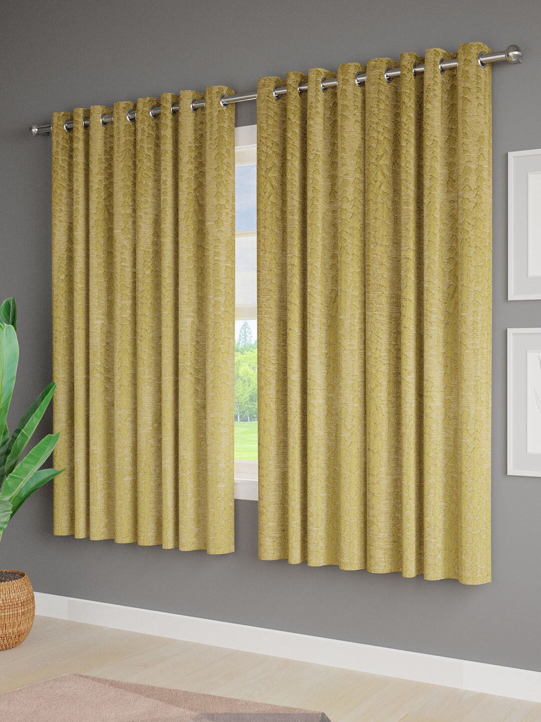 

Just Home Green 4 Pieces Self Design Room Darkening Window Curtains