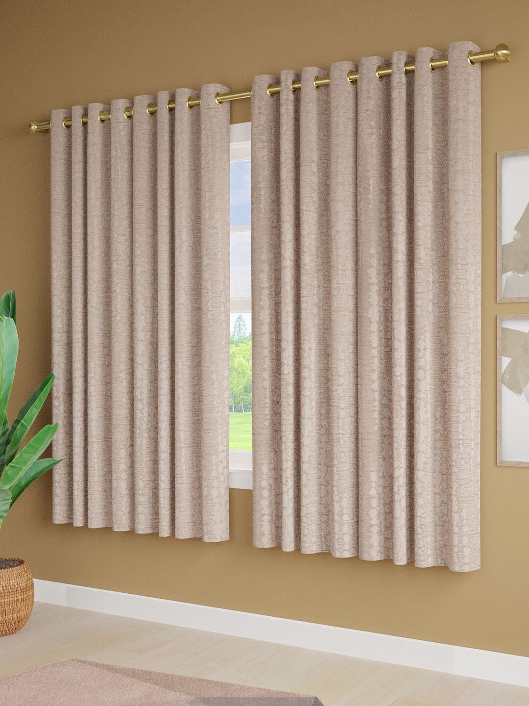 

Just Home Off White & Beige 4 Pieces Jacquard Room Darkening Window Curtains