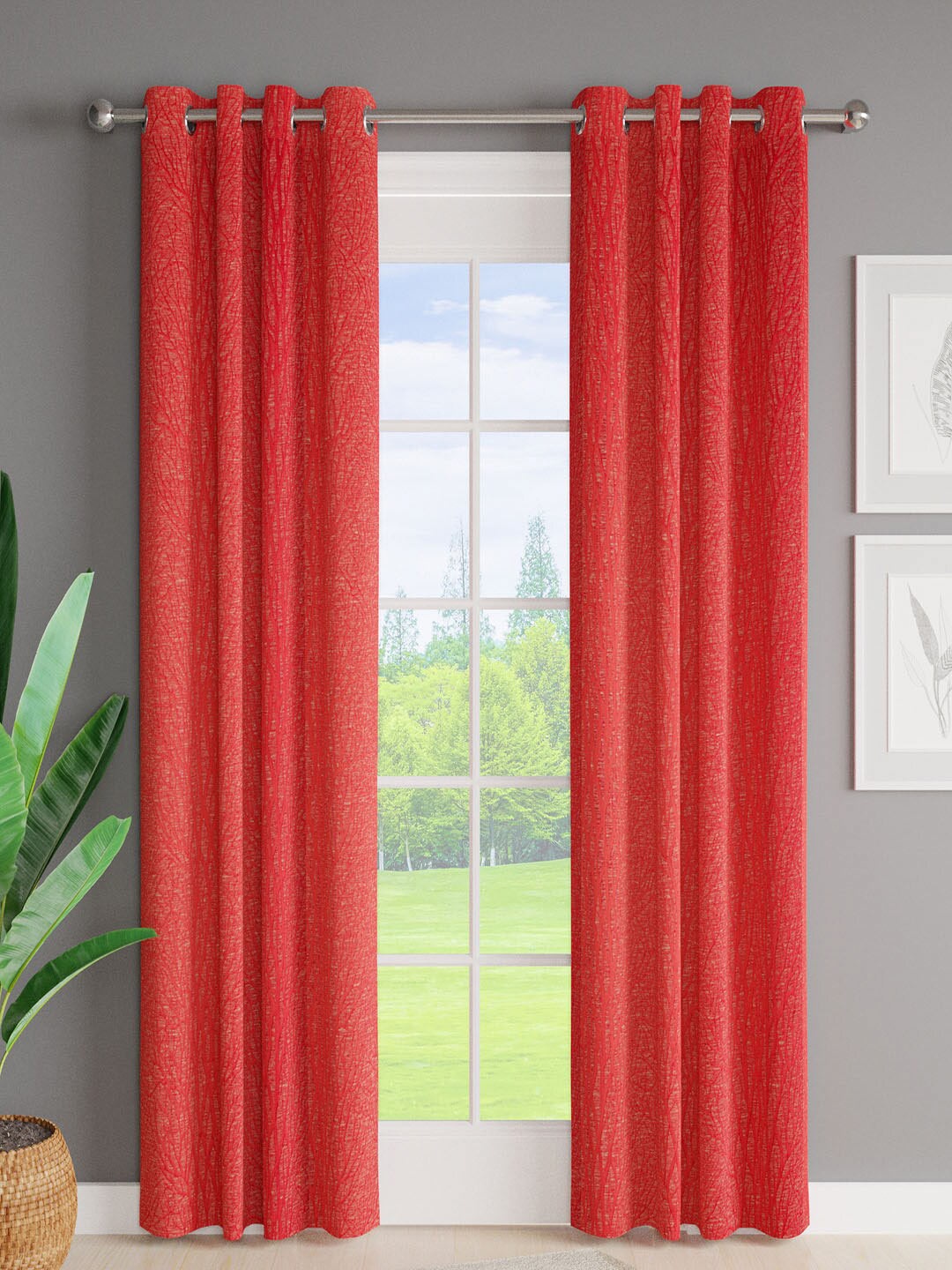 

Just Home Red 2 Pieces Self Design Jacquard Room Darkening Door Curtains