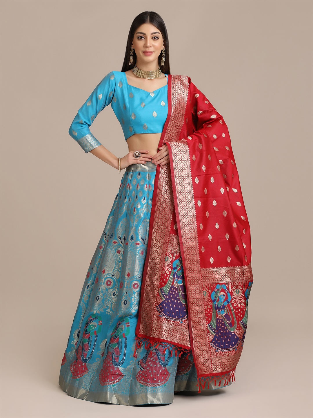 

Atsevam Embellished Semi-Stitched Lehenga & Unstitched Blouse With Dupatta, Turquoise blue