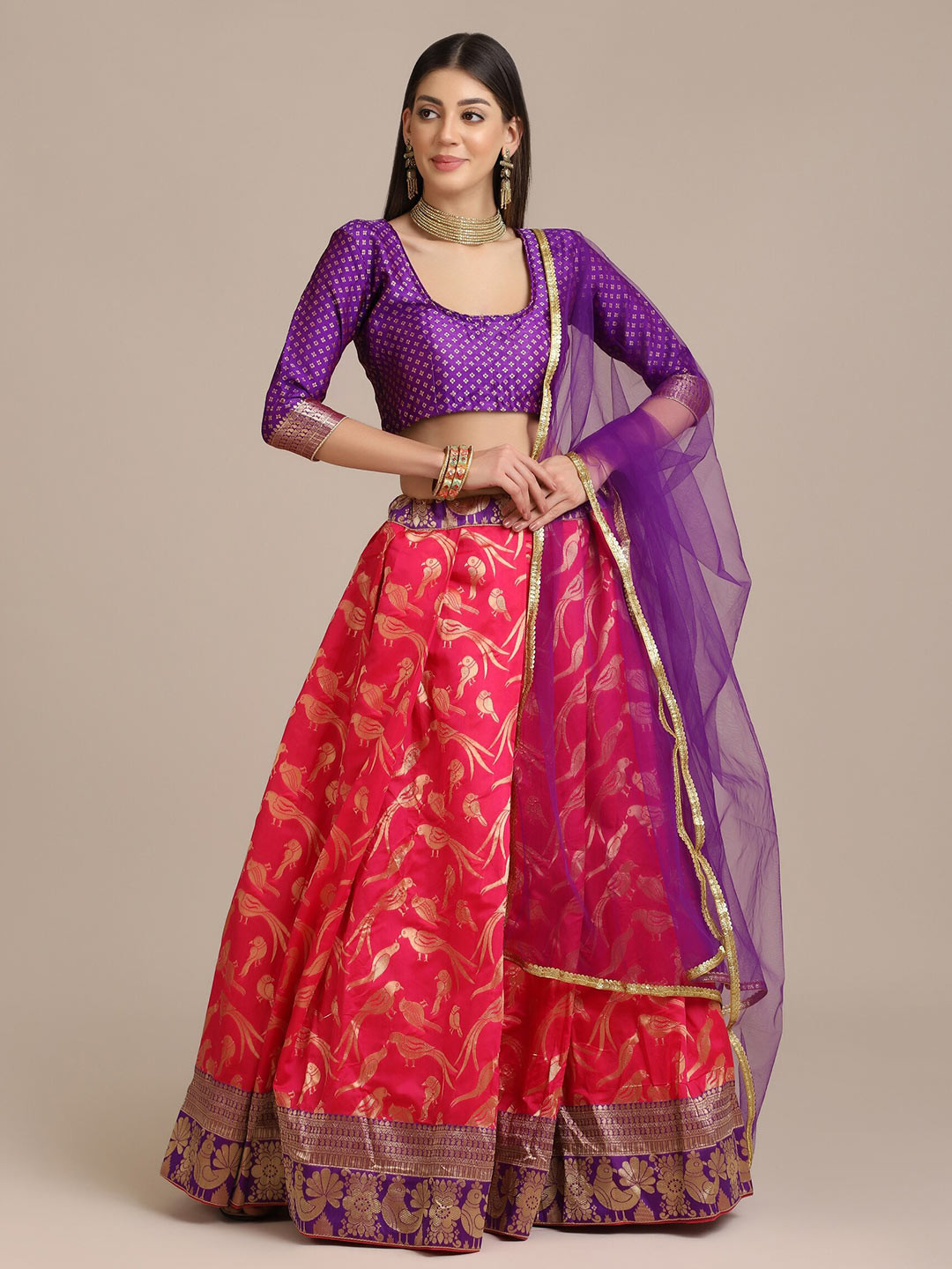 

Atsevam Semi-Stitched Lehenga & Unstitched Blouse With Dupatta, Pink