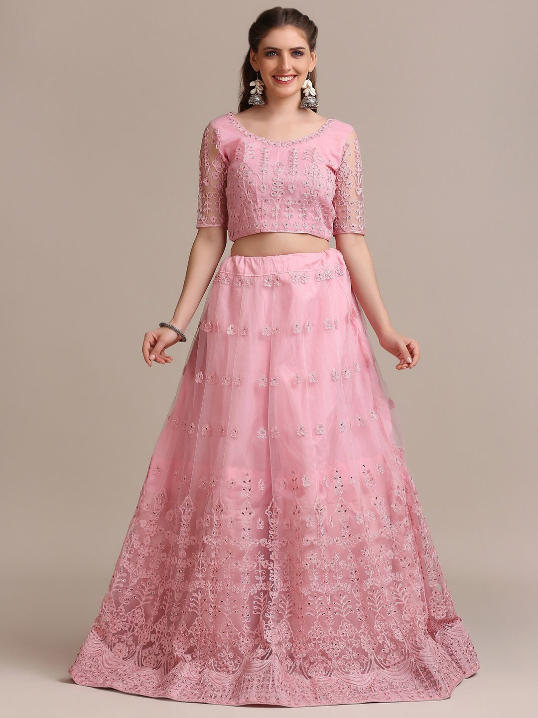 

Atsevam Embroidered Semi-Stitched Lehenga & Unstitched Blouse With Dupatta, Pink