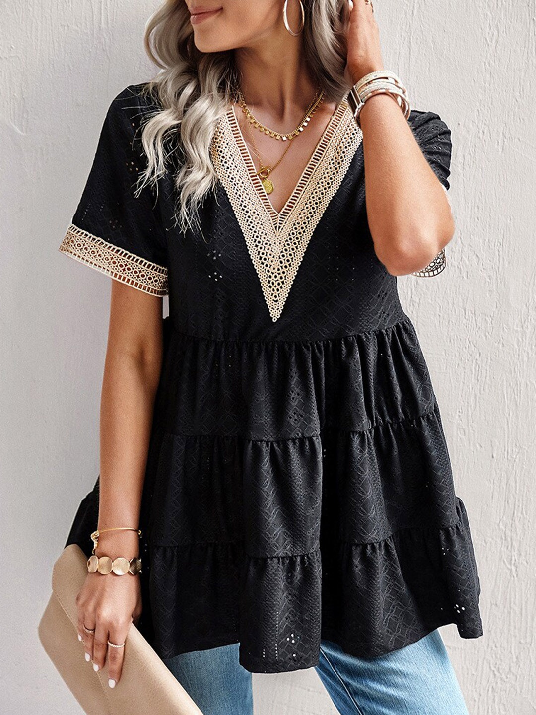 

BoStreet Black Self Design Empire Top