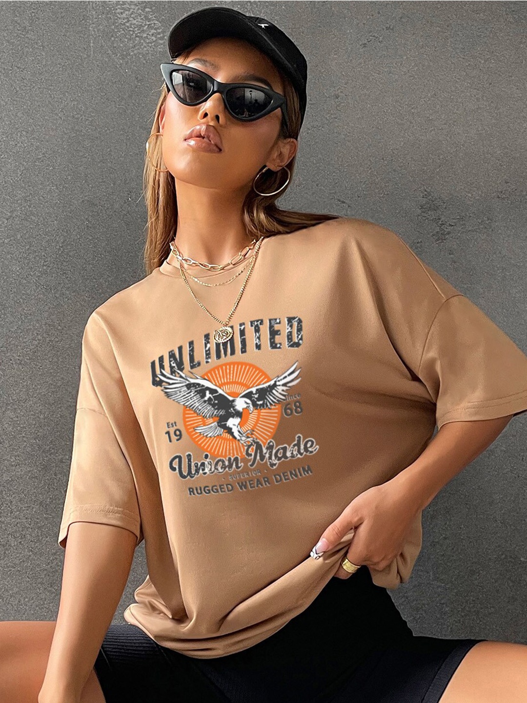 

BoStreet Khaki Print Extended Sleeves Top