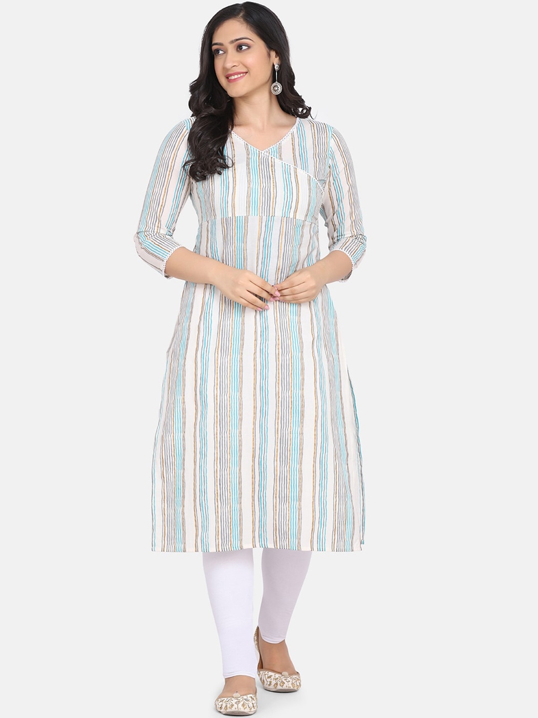 

KALINI Vertical Striped Cotton Kurta, White