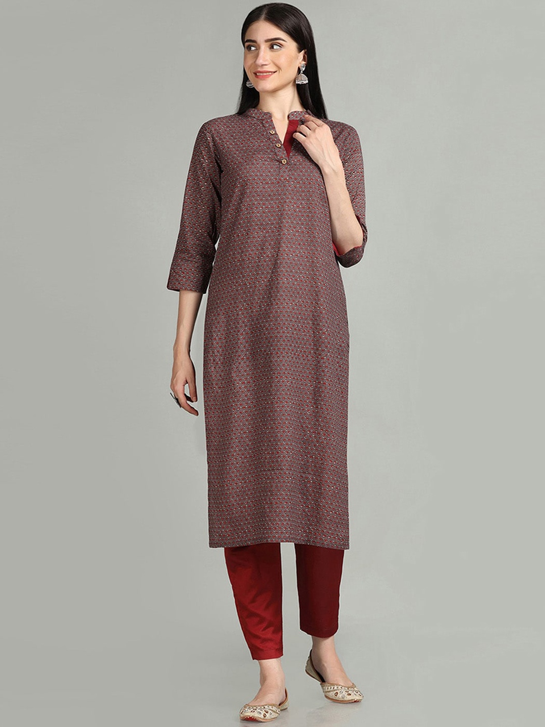 

KALINI Floral Printed Cotton Kurta, Maroon