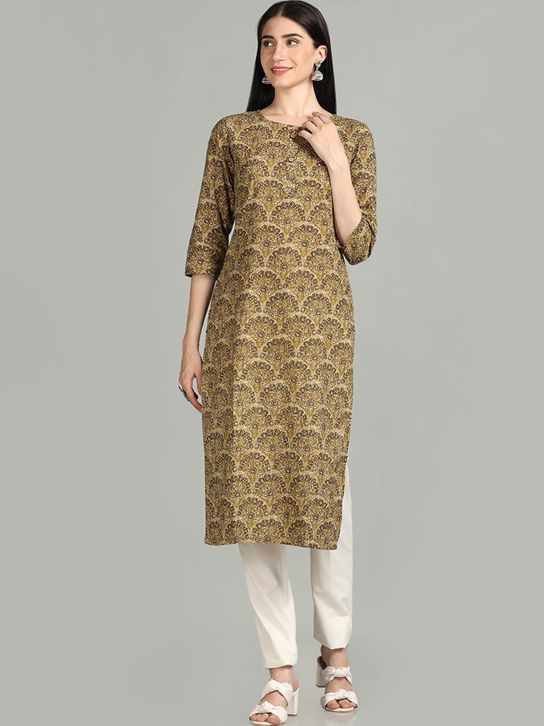 

KALINI Abstract Printed Cotton Kurta, Olive
