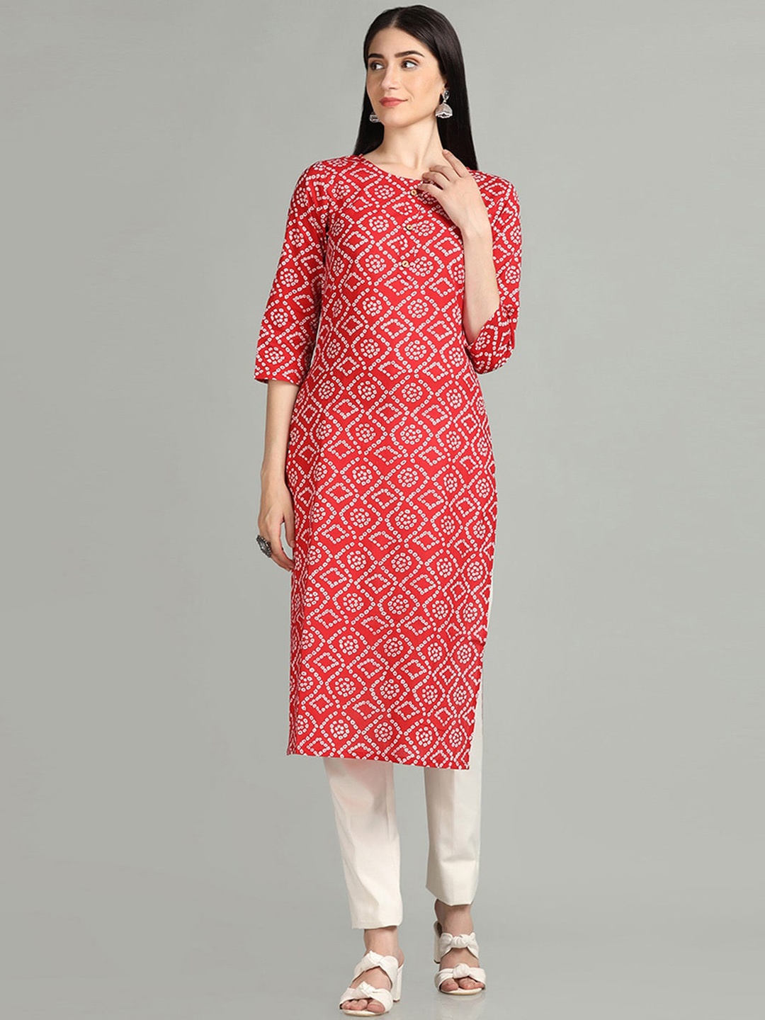 

KALINI Bandhani Printed Cotton Kurta, Red