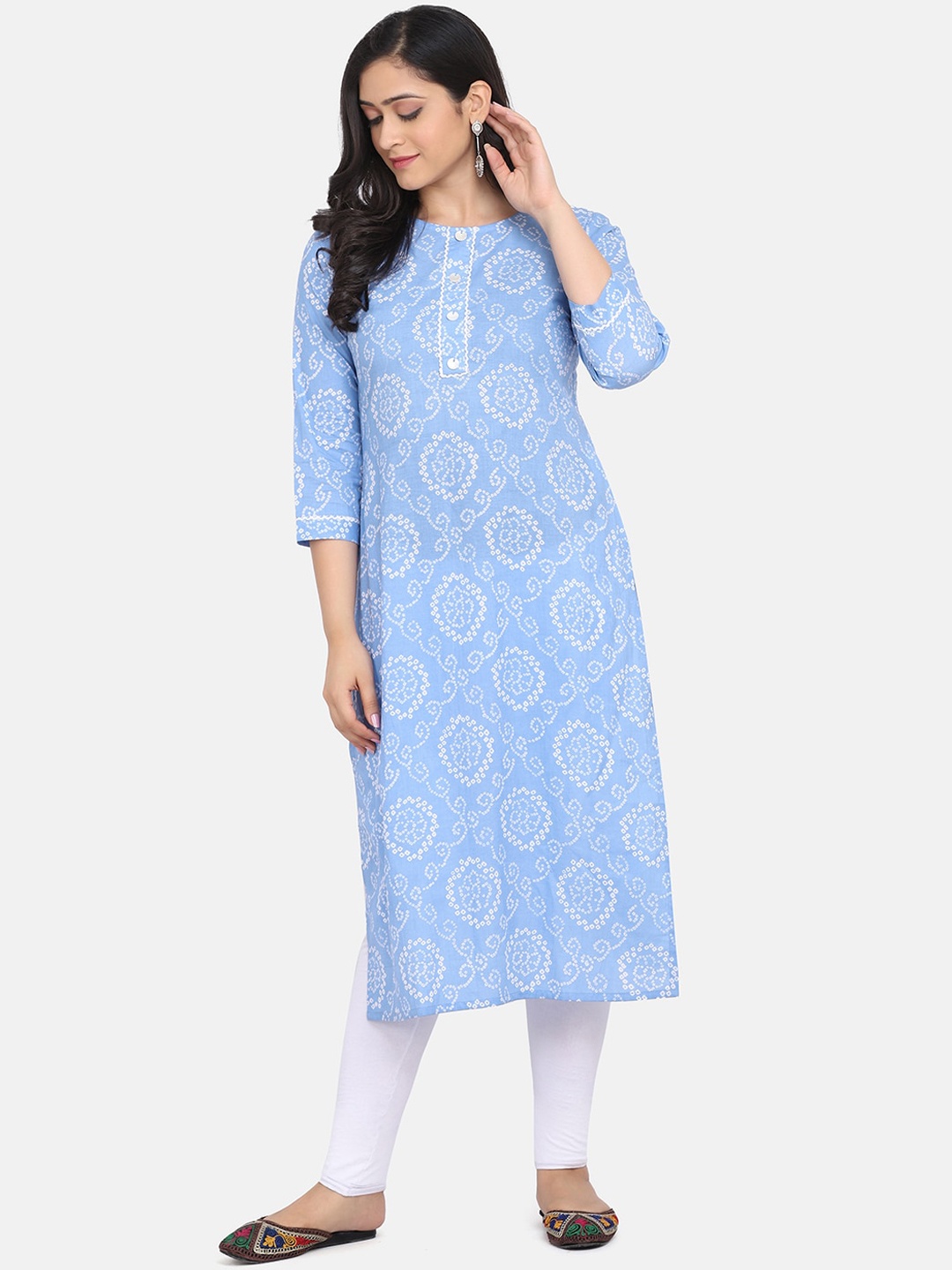 

KALINI Ethnic Motifs Printed Pure Cotton Kurta, Blue