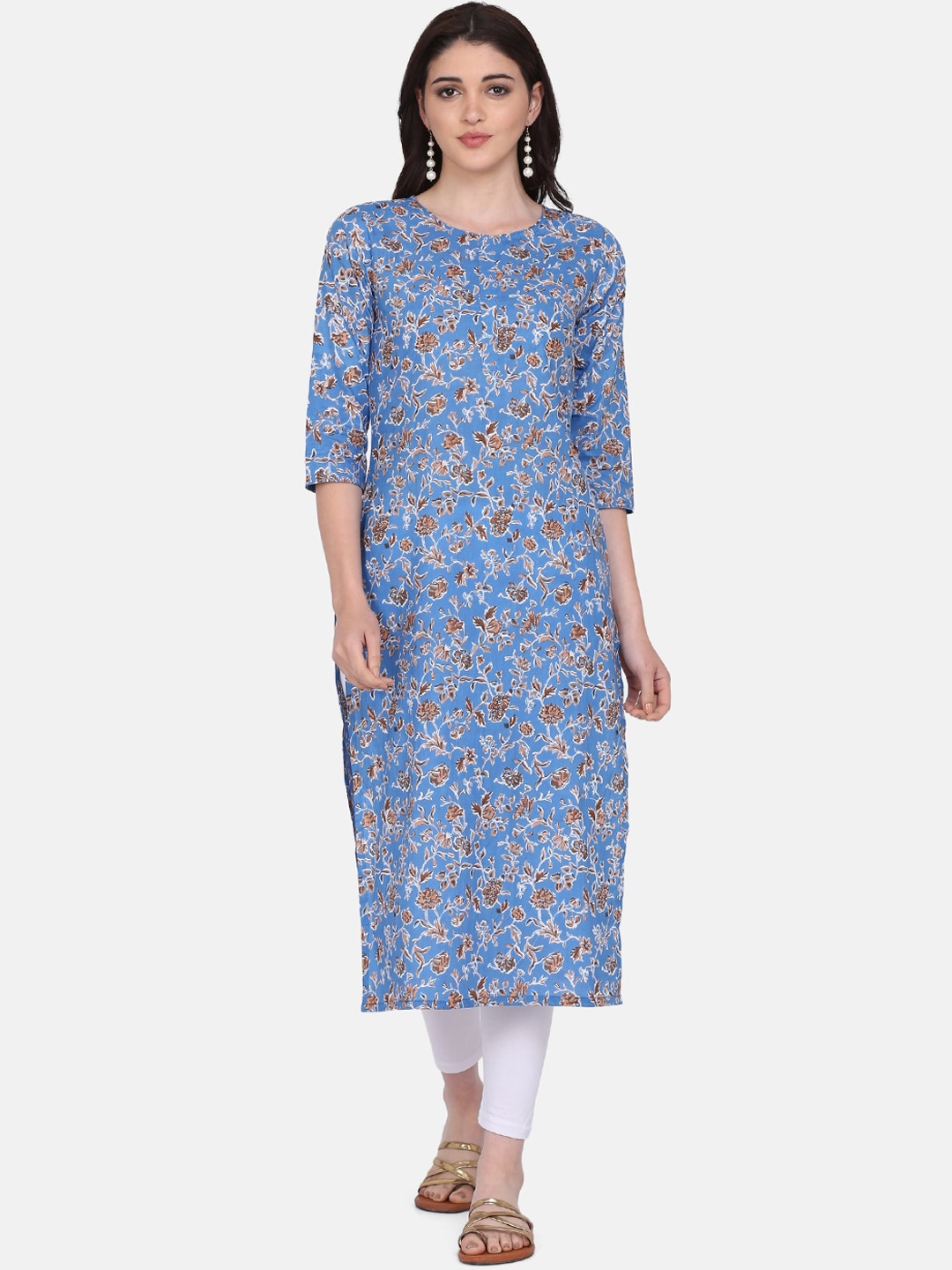 

KALINI Floral Printed Cotton Kurta, Blue