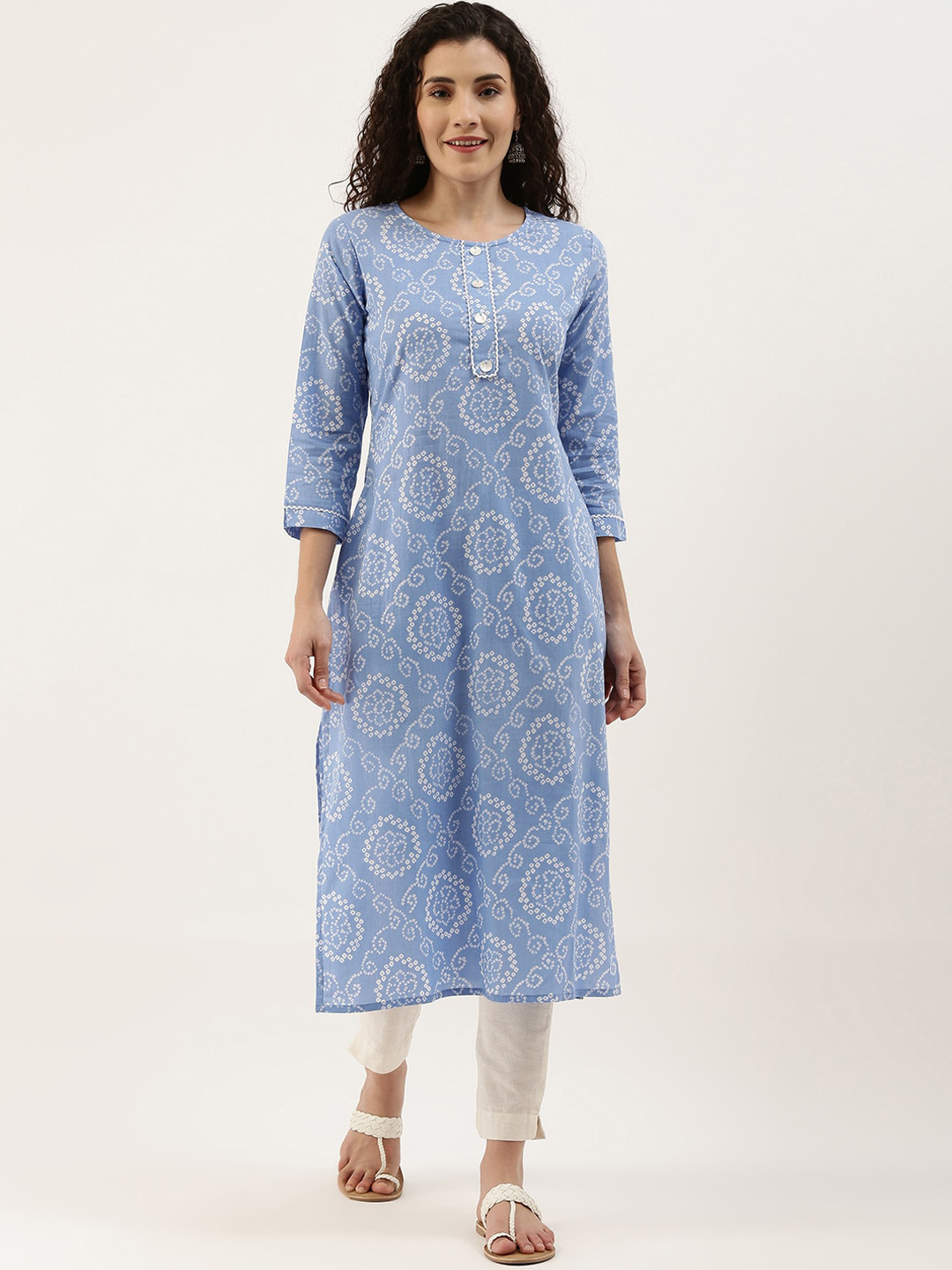 

KALINI Ethnic Motifs Printed Cotton Kurta, Blue